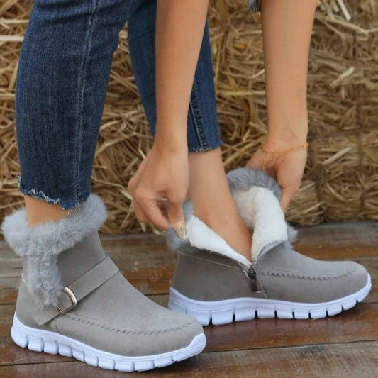 New Snow Boots Winter Warm Thickened Solid Color Plush Ankle Boots With Buckle Design Plus Velvet Flat Shoes For Women - Velora