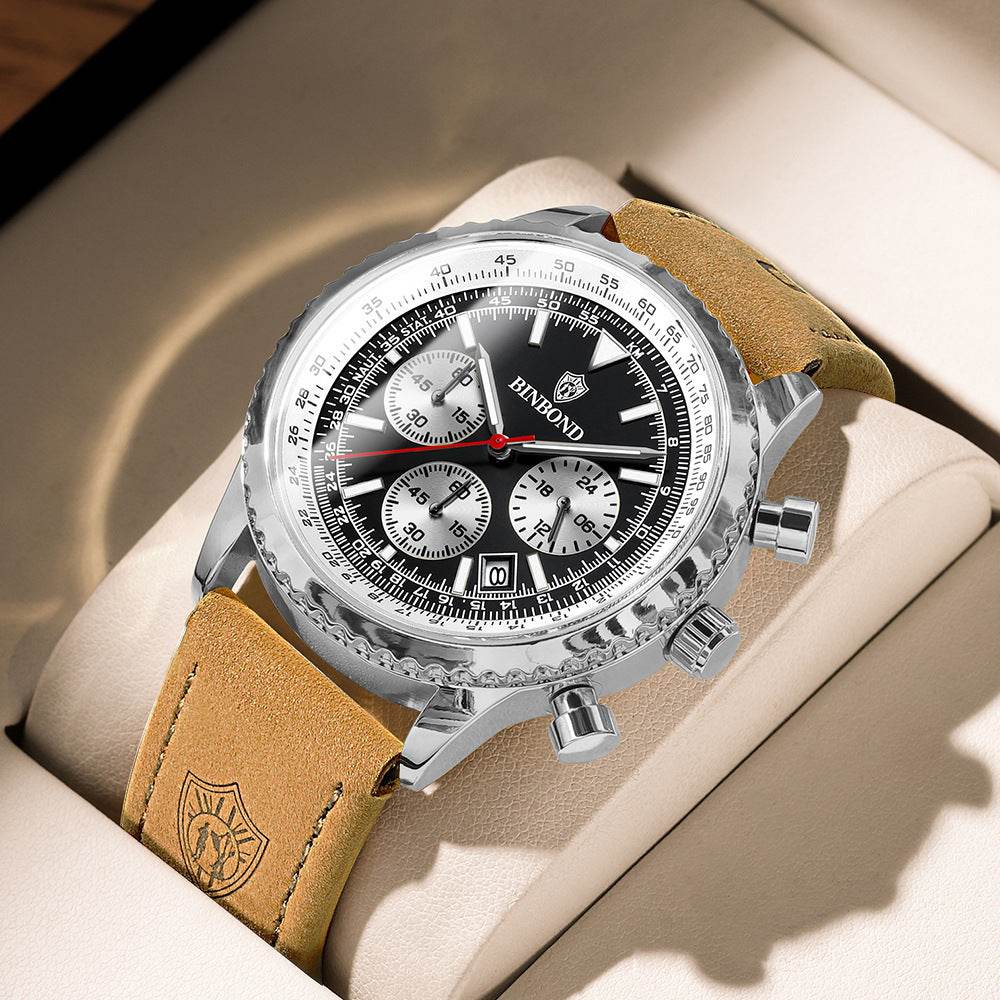 Men's Multi-functional Ultra-thin Business Style Leather Belt Waterproof Luminous Calendar Watch - Velora
