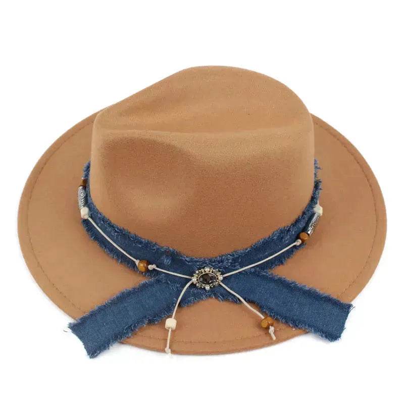 Women Fashion Denim Blue Cloth Scarf Hat Woolen Hat - Velora