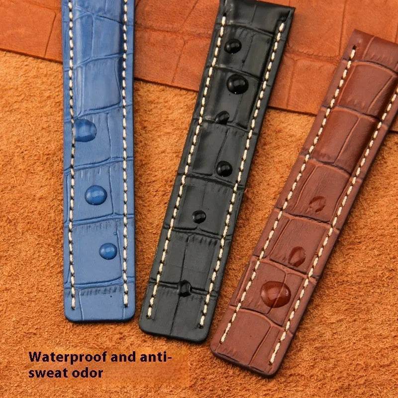 22mm 24mm Black Brown Blue Bamboo Grain Cowhide Watch Strap - Velora