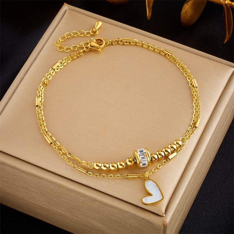 Fashion Jewelry Boho Classic Love Heart Ankle Chain Double Layer Chain Bracelet Anklet Charm Tassel Leg Chain On Foot Chain Women Party Jewelry Accessories - Velora