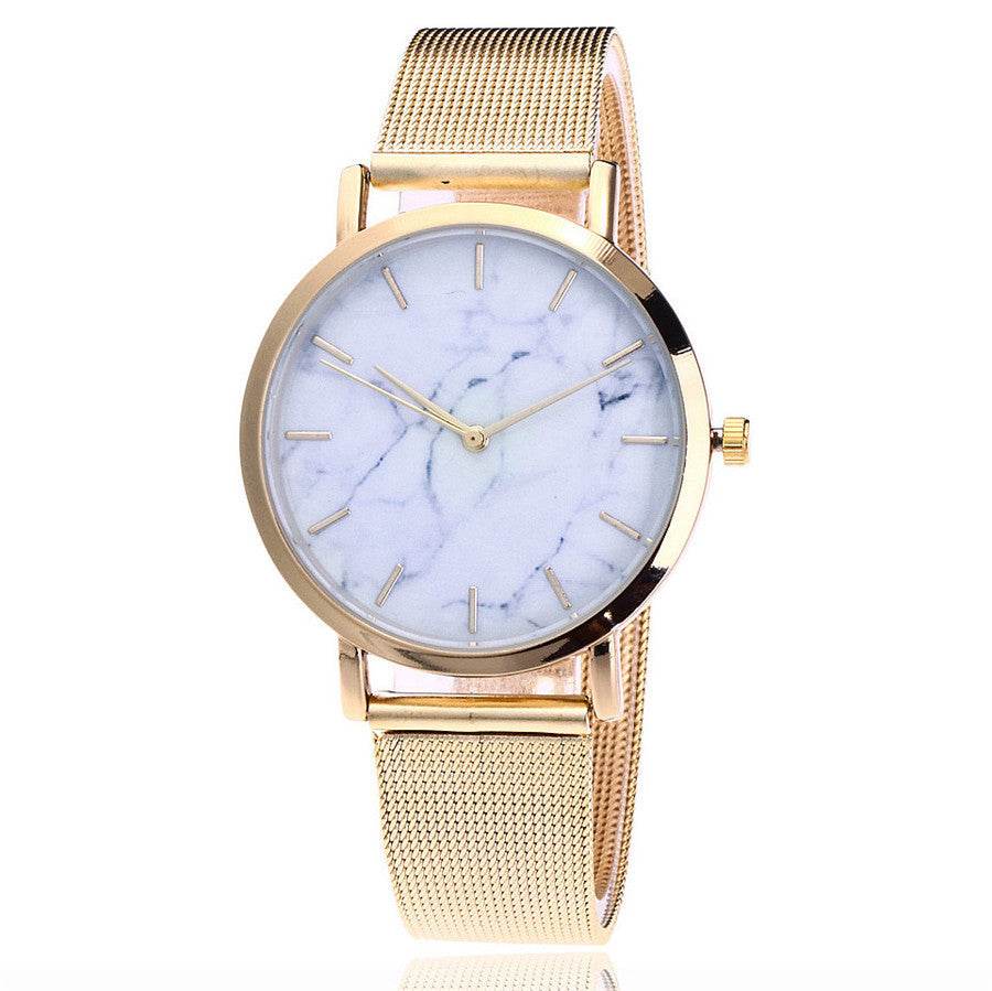 Vansvar fashion brand silver and gold mesh band creative marble wristwatch casual women quartz watches gift relogio feminino - Velora