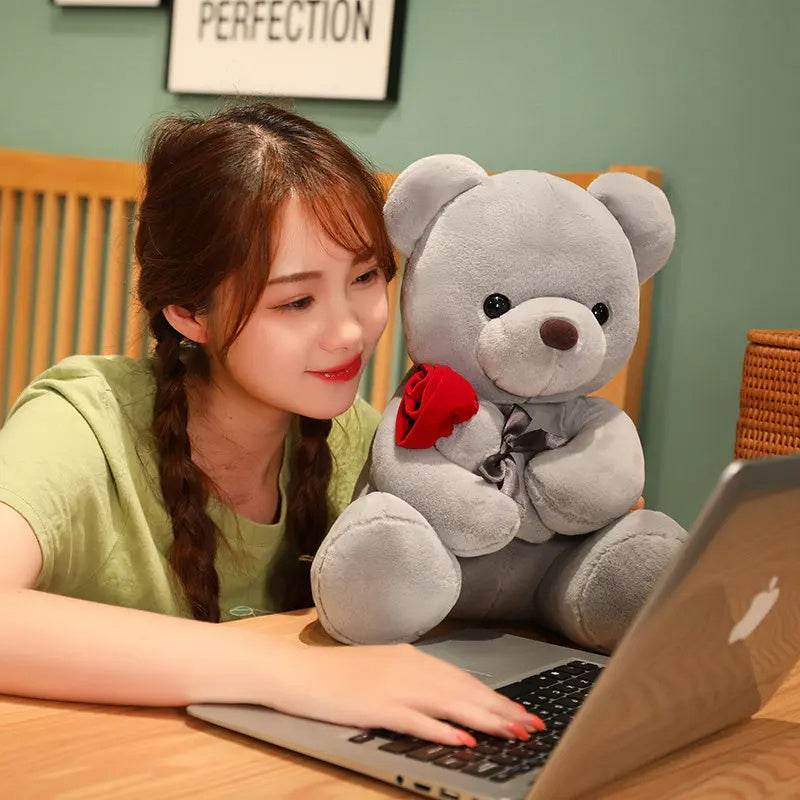 23-45cm New Lovely Hug Roses Teddy Bear Plush Pillow Stuffed Soft Animal Dolls Nice Birthday Gift Girlfriend Valentine's Day - Velora