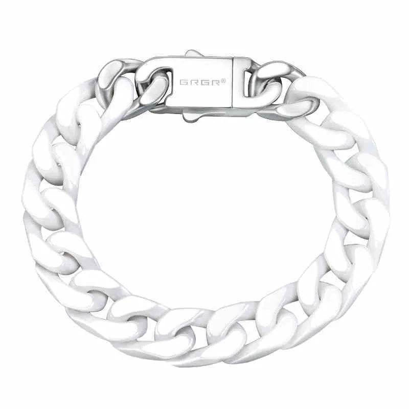 Spliced White Ceramic Cuban Link Chain Bracelet - Velora