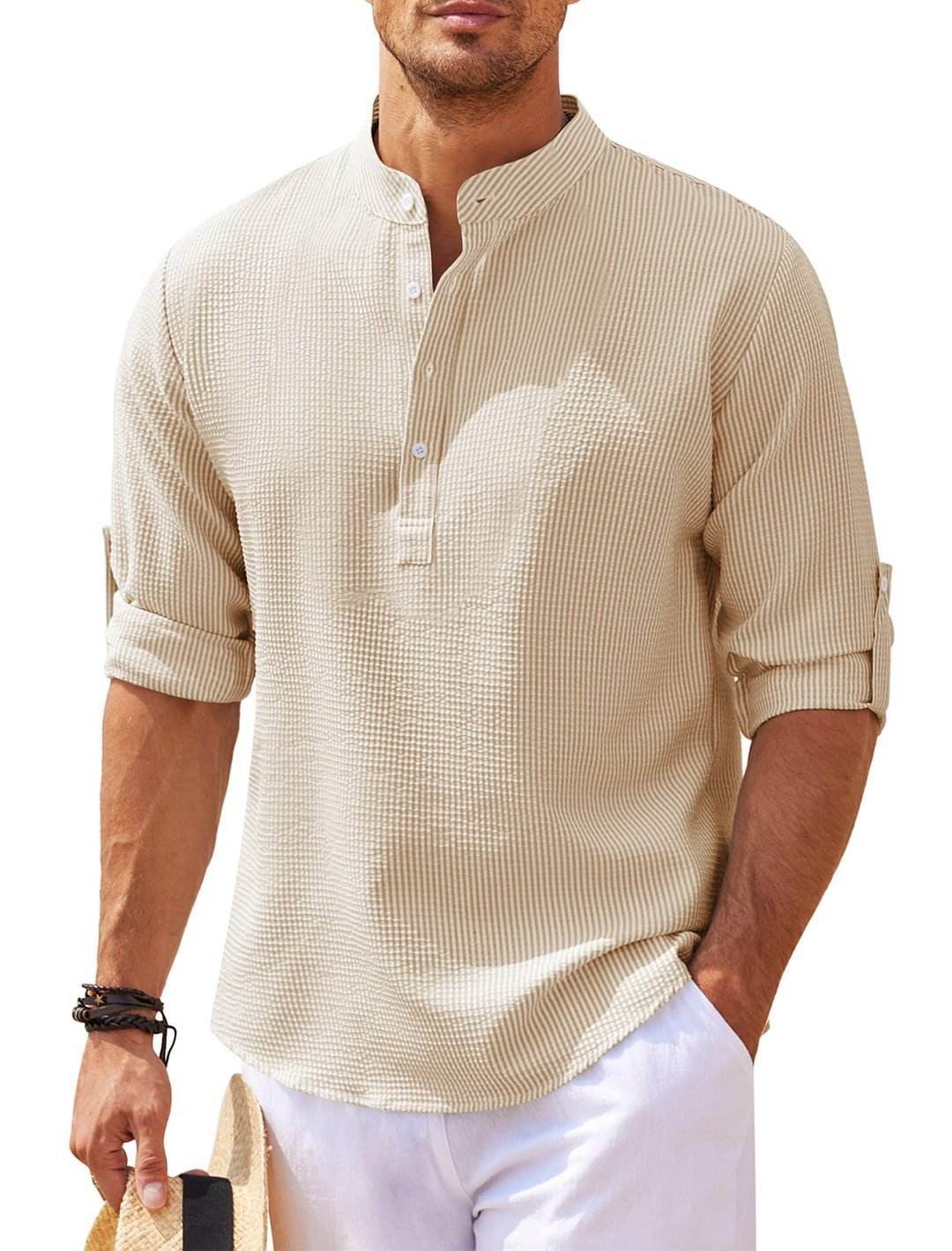 Stand Collar Button Shirt Summer Pineapple Texture Shirt Casual Top Men's Clothing - Velora