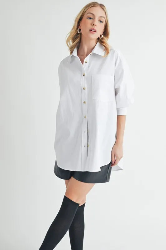 Aemi + Co High-Low Collared Neck Drop Shoulder Shirt - Velora