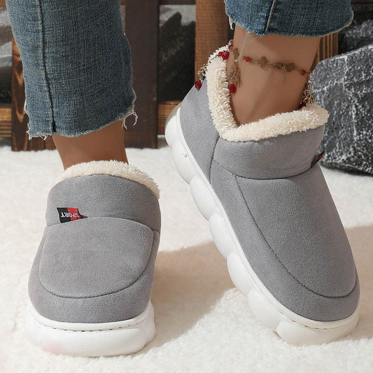 Winter Plush Cotton Shoes Women Men Warm Suede House Shoes For Parents Solid Color Thick-soled Garden Shoes Outdoor - Velora