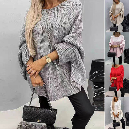 Winter Loose Batwing Sleeve Pullover Sweater Fashion Oversized Knitted Shawl Sweater Tops For Women Clothing - Velora