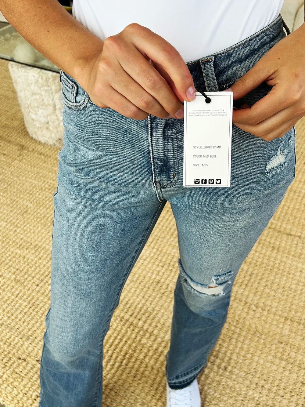 Judy Blue Full Size Mid Rise Destroyed Hem Distressed Jeans - Velora