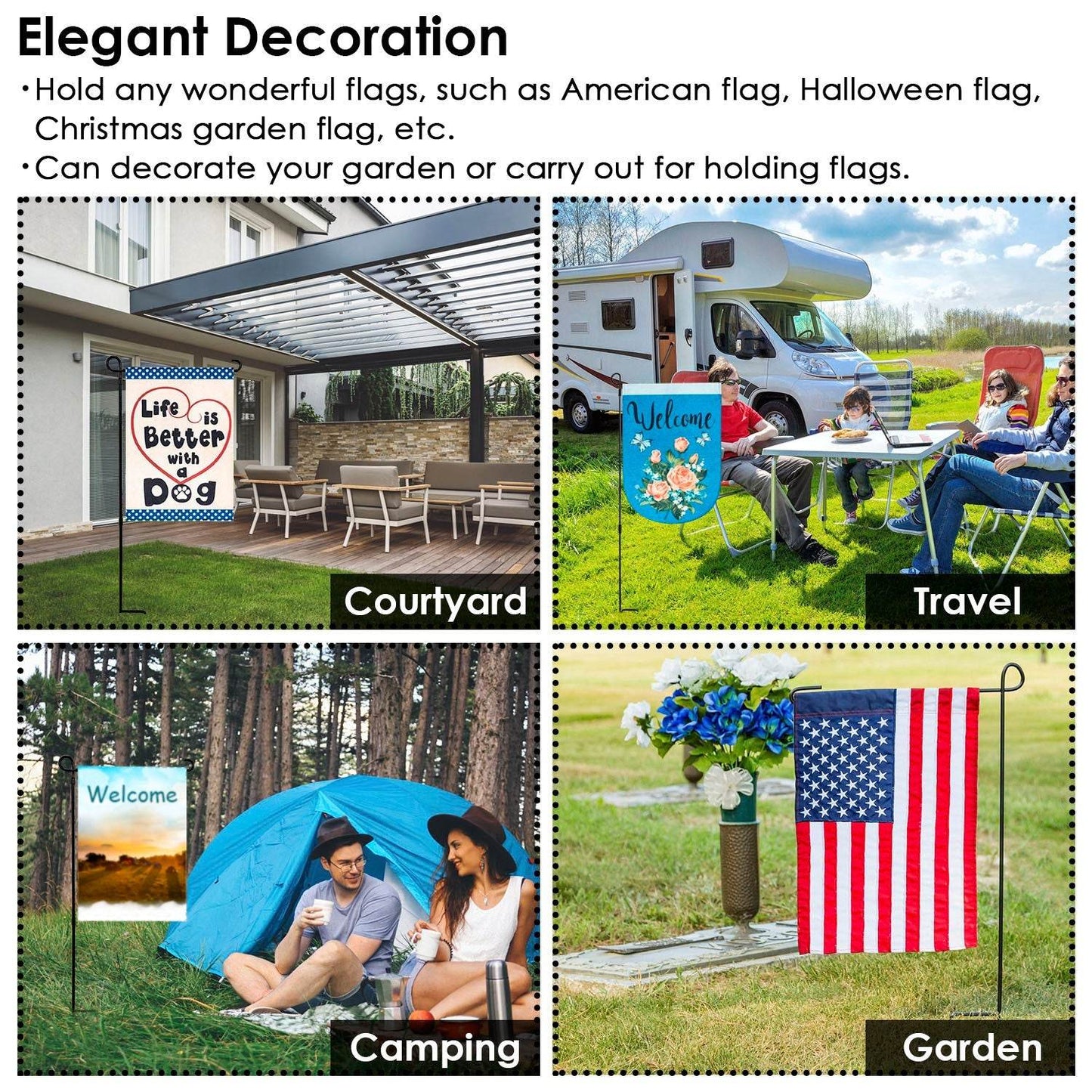 1Pc Garden Flag Stand Flagpole Weatherproof Wrought Iron Coated Yard Flag Holder For Yard Flag Party Banner Fits 11.8x17.7in Flag For Christmas Halloween Outdoor Decoration - Velora