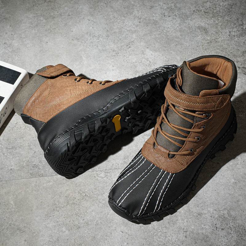 Winter Fleece Lace-up Snow Boots For Men Women Waterproof And Anti-slip Outdoor Work Boot Fashion Warm Mid-tube Cotton Shoes Men - Velora