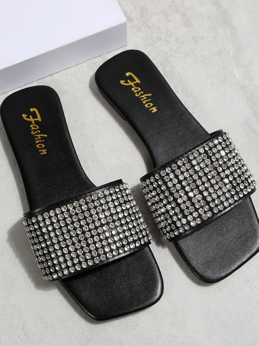 Rhinestone Open Toe Flats Sandals - Velora