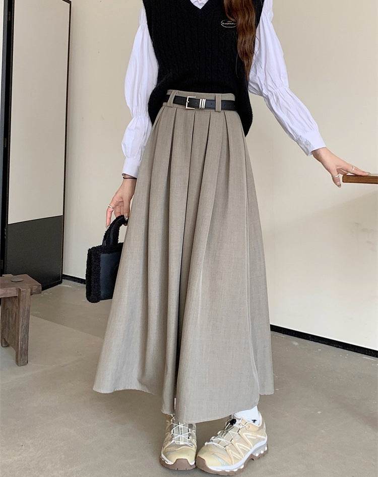 Women's All-matching Slim Fit Temperament Pleated Maxi Skirt - Velora