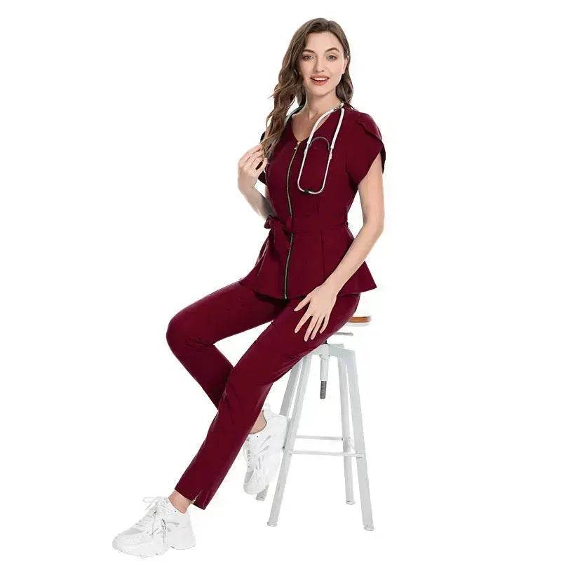 Nurse Lace-up Waist Retraction Surgical Gowns Female Separate Suit Hospital Short Sleeve Brush Hand Clothes Hand Washing Clothes - Velora