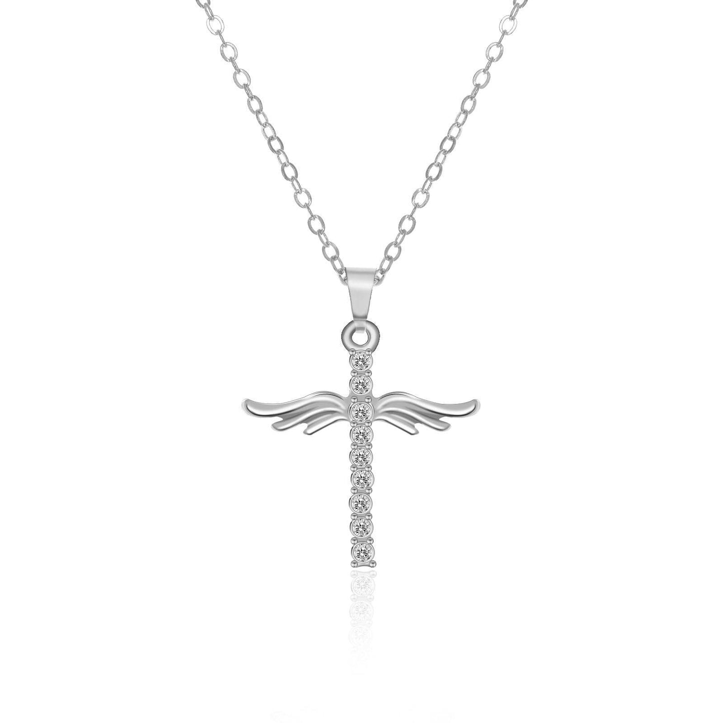 Angel Wings Cross Pendant Necklace For Woman With O Type Stainless Steel Chain Necklace Jewelry Gift - Velora