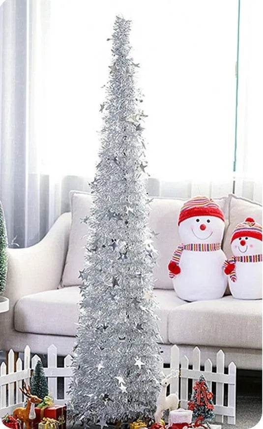 Artificial Tinsel Up Christmas Tree With Stand Gorgeous Collapsible Artificial Christmas Tree For Christmas Decorations - Velora