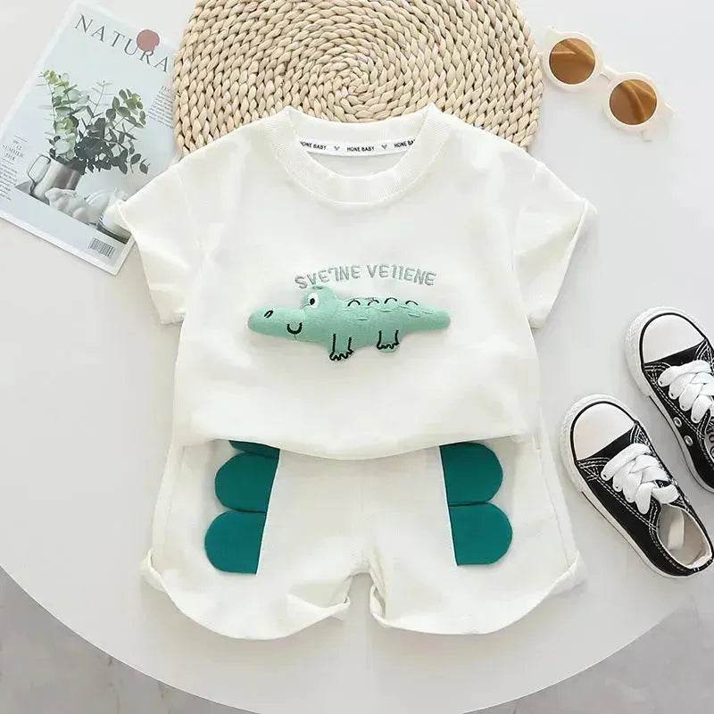 Baby Boy Three-dimensional Printing Fashionable Two piece Short sleeve polo shirt and Short - Velora