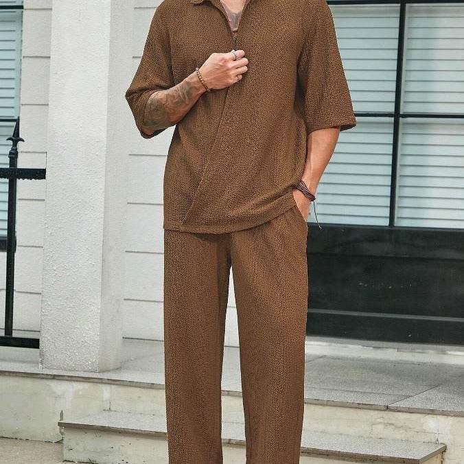 Commuter Suits Summer Short-sleeved Top And Loose Straight Trousers Casual Outfits Outdoor Mens Clothing - Velora