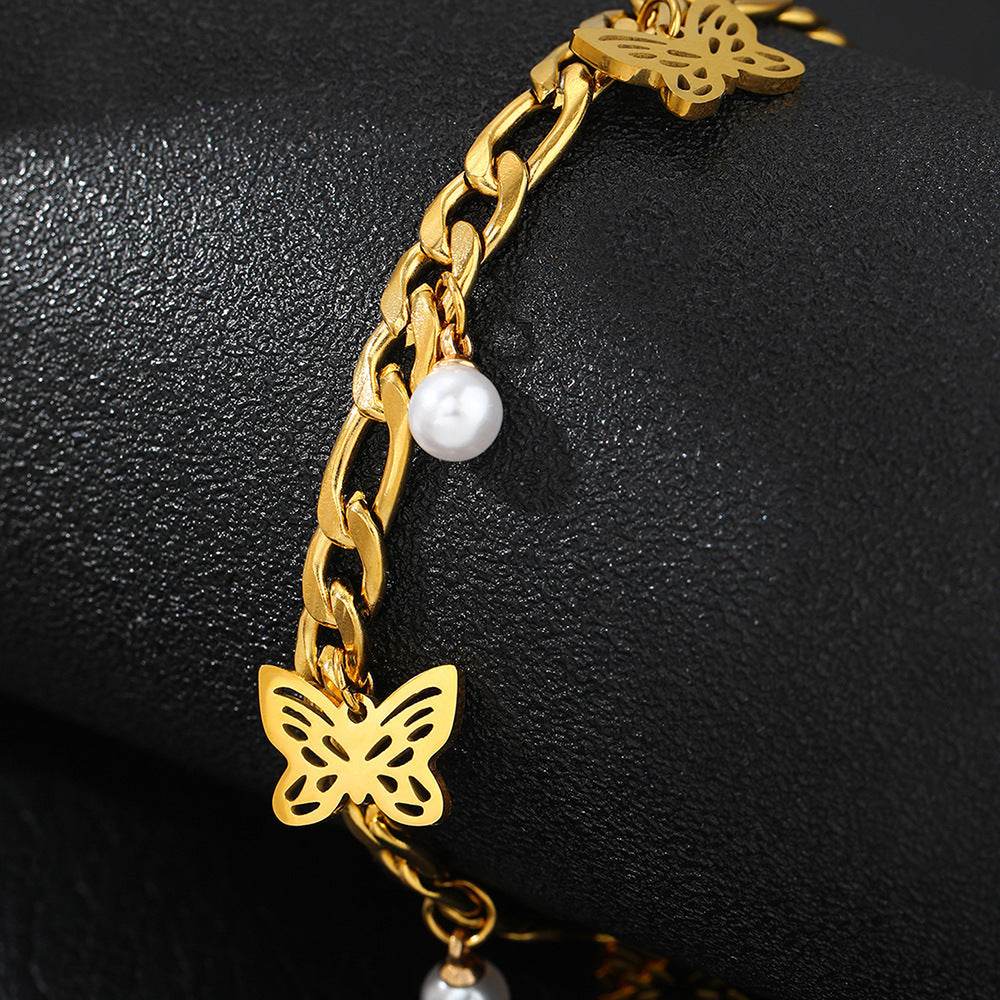 Pearl Butterfly Delicate Stainless Steel Bracelet - Velora