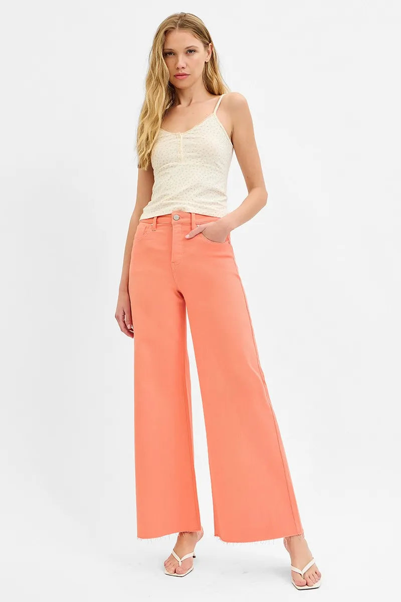RISEN Full Size Tummy Control High Rise Wide Leg Palazzo Jeans Plus Size - Velora