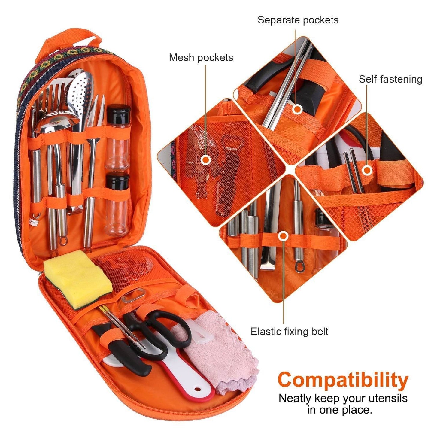 19Pcs Camping Cooking Utensil Kit Portable Picnic Cookware Outdoor Kitchen Equipment Gear Campfire Barbecue Appliances With Storage Bag - Velora