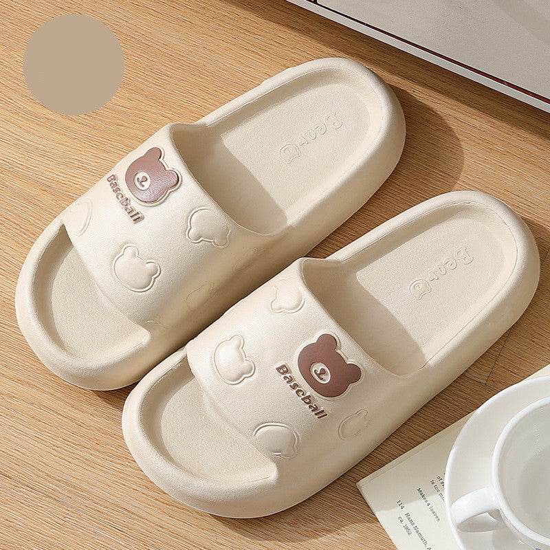 Cute Cartoon Bear Slippers For Women Summer Indoor Thick-soled Non-slip Floor Bathroom Home Slippers Men House Shoes - Velora