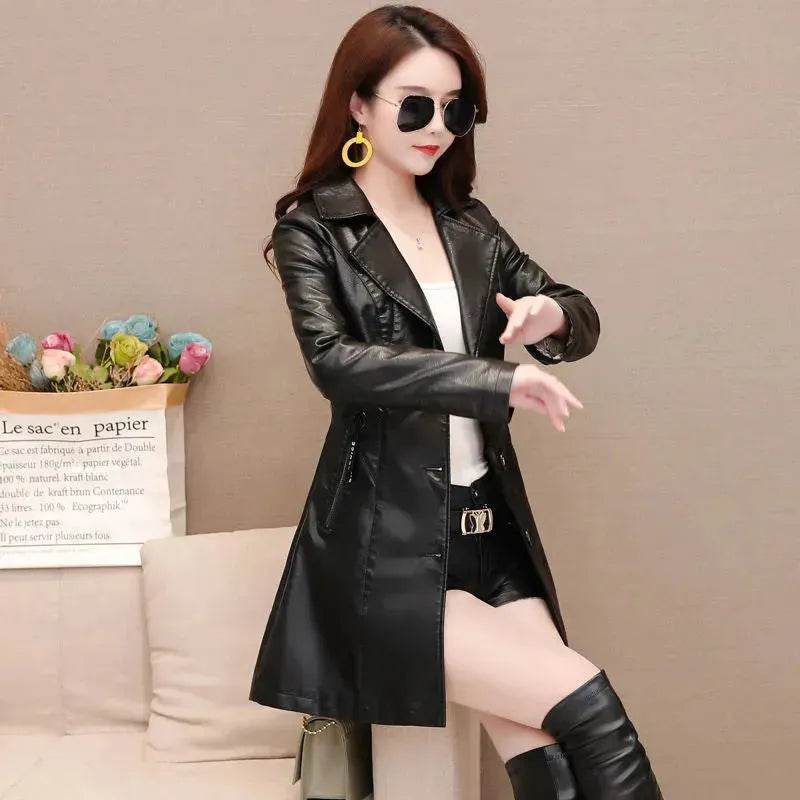 Elegant Fashion Slim fit Long Sleeve Leather Mini Blazer Dress - Velora