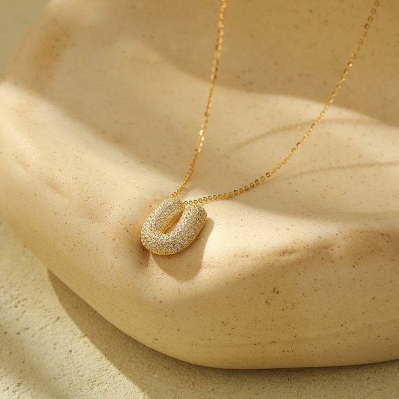 Silver 26 Letter Bubble Necklace For Women Full Diamond - Velora