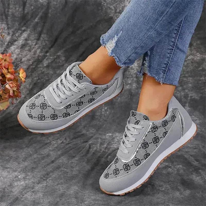 Flower Print Lace-up Sneakers Casual Fashion Lightweight Breathable Walking Running Sports Shoes Women Flats - Velora