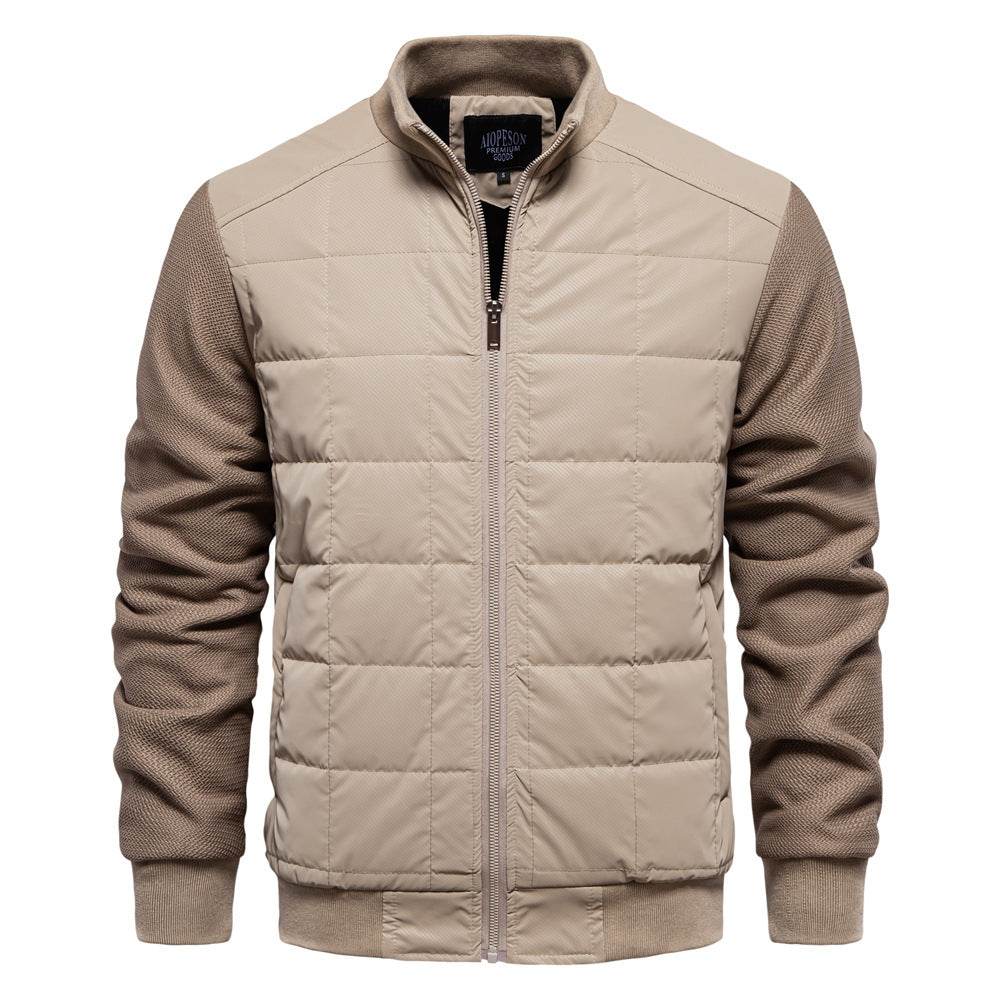 Fashion Stitching Coat Winter Personality Stand Collar Zipper Jacket Men's Clothing - Velora