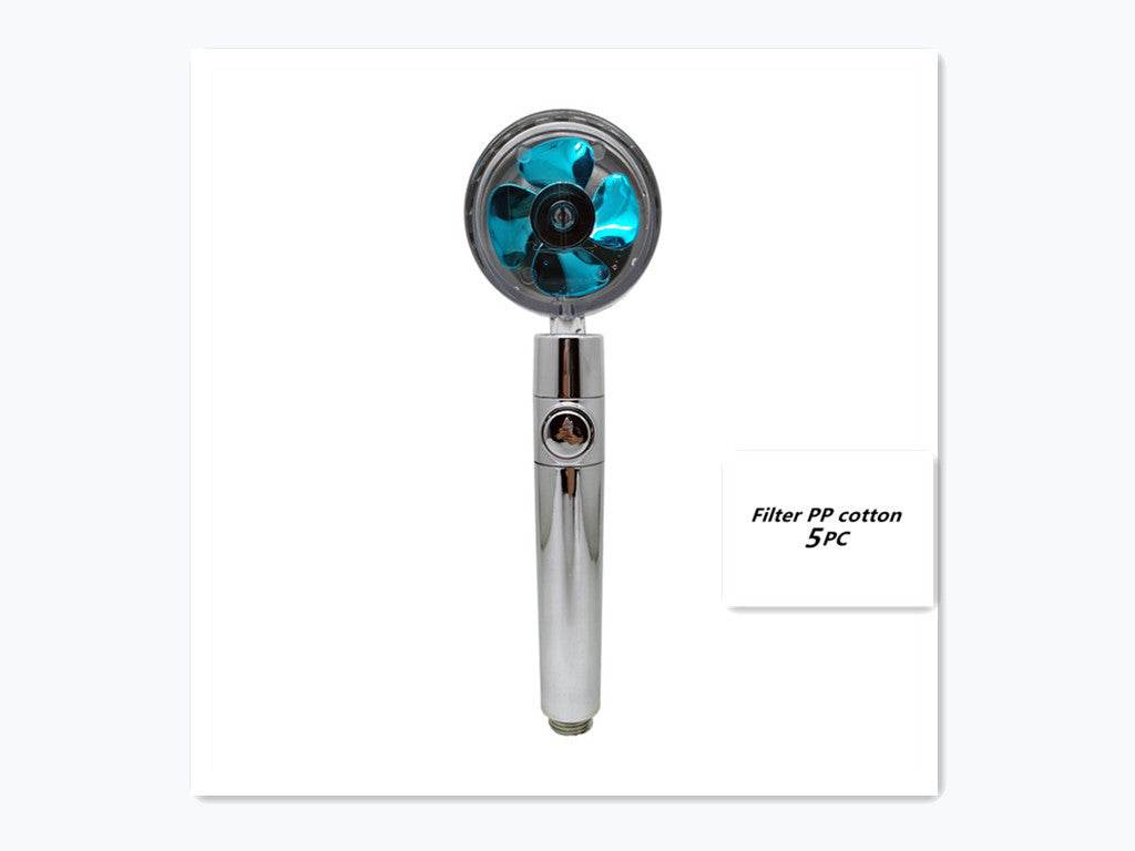 Propeller Driven Shower Head With Stop Button And Cotton Filter Turbocharged High Pressure Handheld Shower Nozzle - Velora