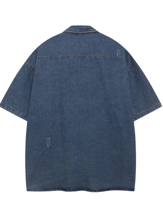 Men's Button Up Short Sleeve Denim Shirt - Velora