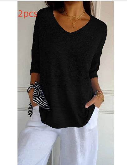 Solid Long Sleeve Sweater Slimming V-neckline Knitwear Women's Bottoming Shirt - Velora