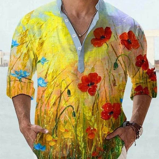 3D Digital Printing Polo Long Sleeve Shirt Men - Velora
