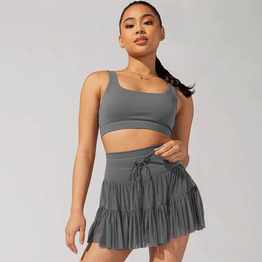 High Waist Dress Lace-up Sports Skirt With Anti-exposure Safety Pants Summer Fashion Pleated Skirt Womens Clothing - Velora