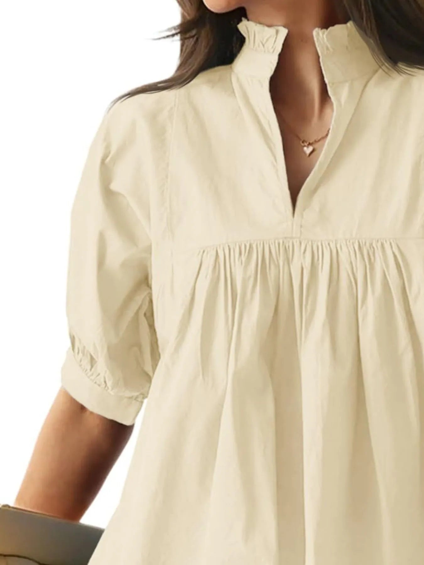Notched Half Sleeve Blouse - Velora