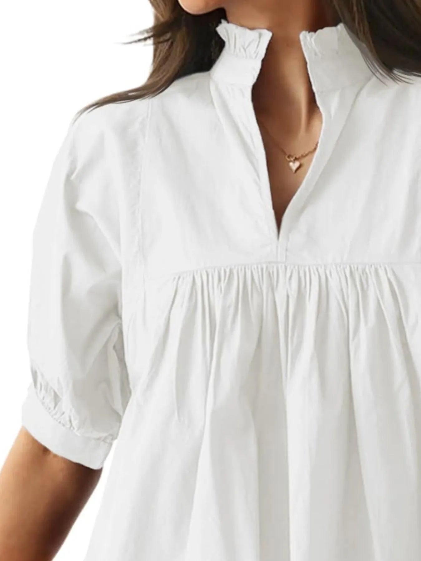 Notched Half Sleeve Blouse - Velora