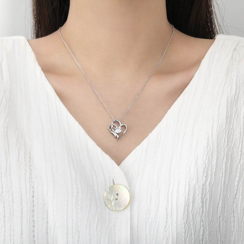 Zircon Double Love Necklace With Rhinestones Ins Personalized Heart-shaped Necklace Clavicle Chain Jewelry For Women Valentine's Day - Velora
