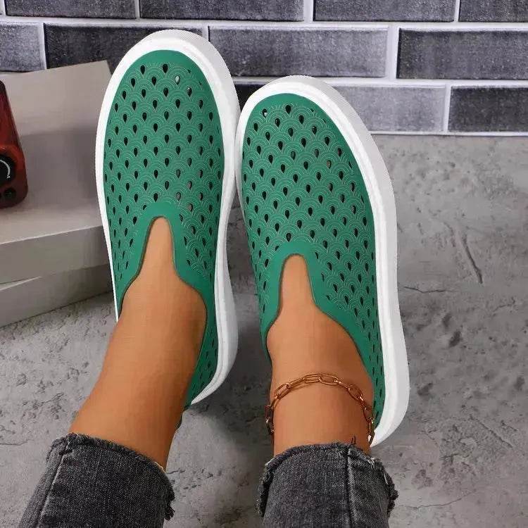 Fashion Hollow Flats Shoes Casual Versatile Thick Sole Slip-on Shallow Sneakers Shoes For Women - Velora
