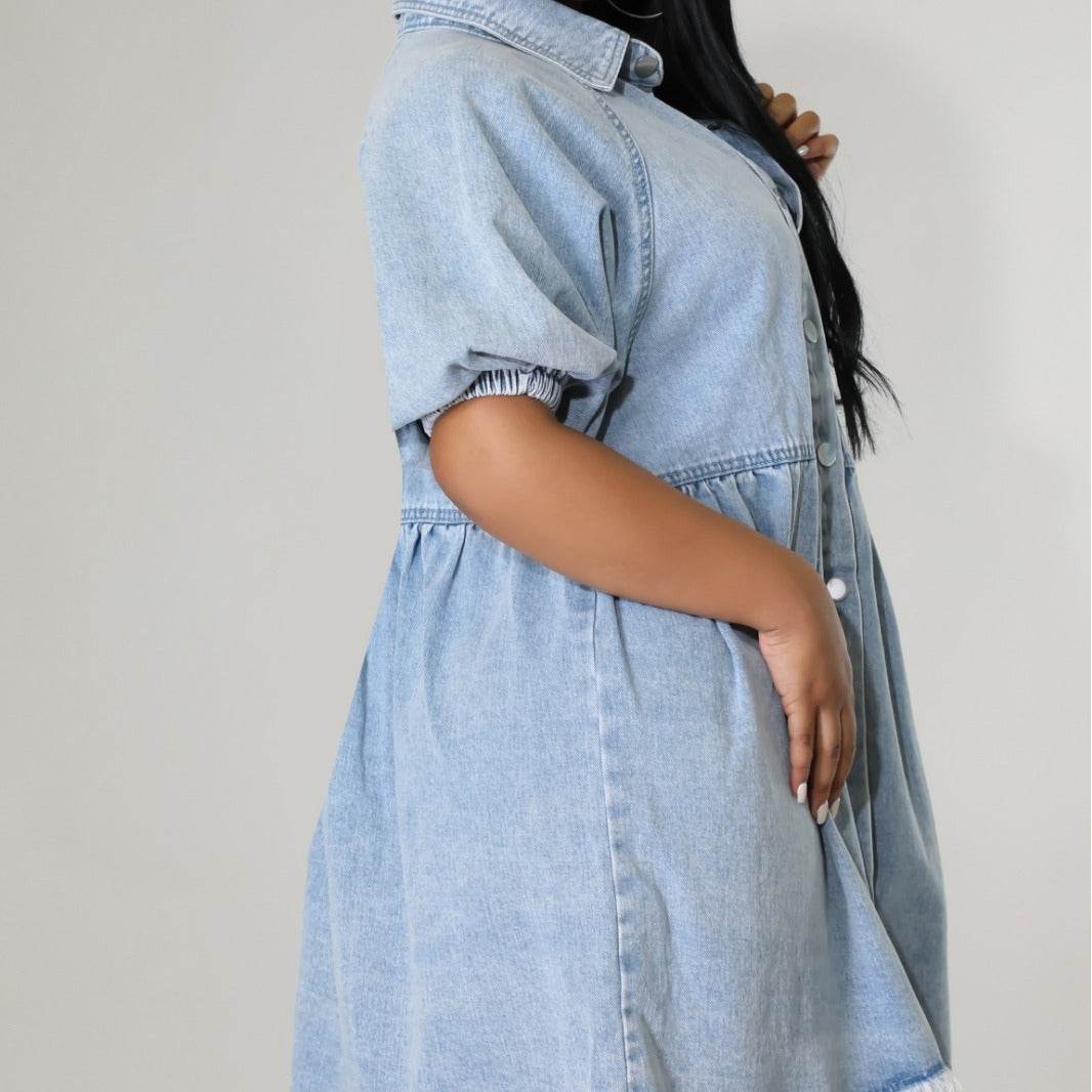 Women's Casual Cardigan Lapel Shirt Denim Dress - Velora