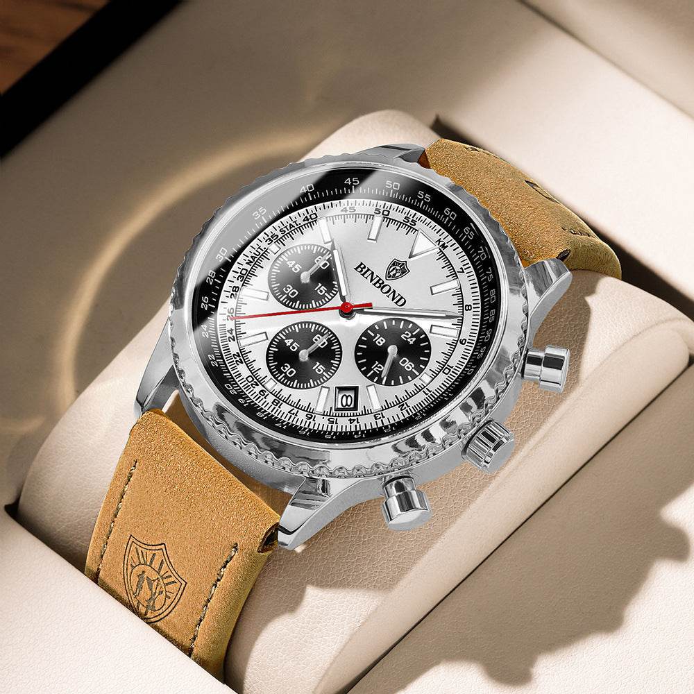 Men's Multi-functional Ultra-thin Business Style Leather Belt Waterproof Luminous Calendar Watch - Velora