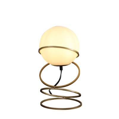 13.5 H Glass Globe Matte Gold Spiral 4 Ring Metal Stand Table Lamp For Living Room, Nightstand Bedside Table Lamp For Bedroom, LED Lamp - Velora