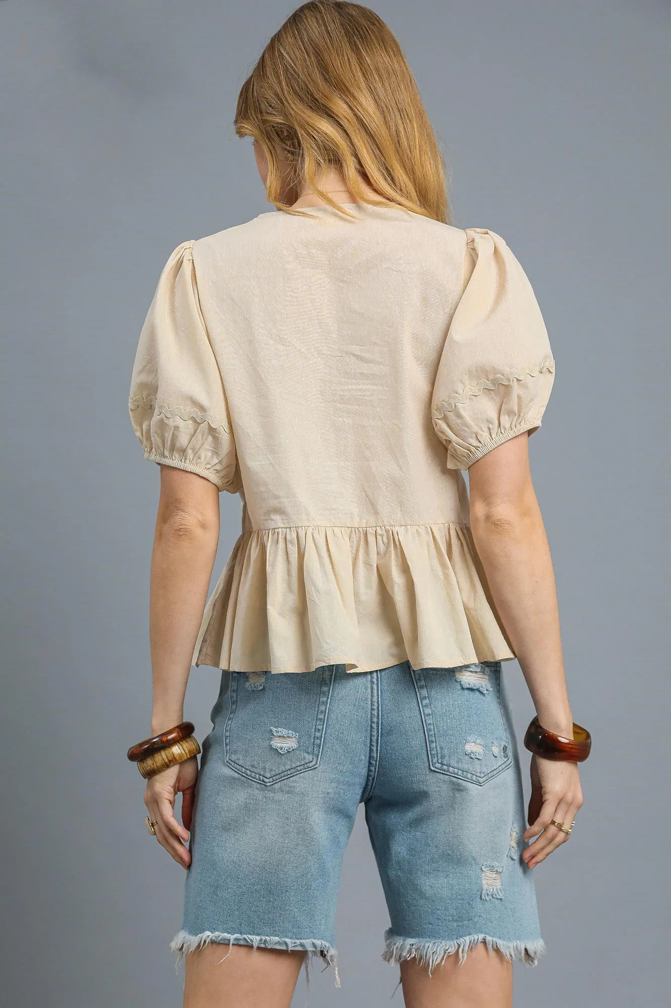 Umgee Tie Front Puff Sleeve Blouse - Velora