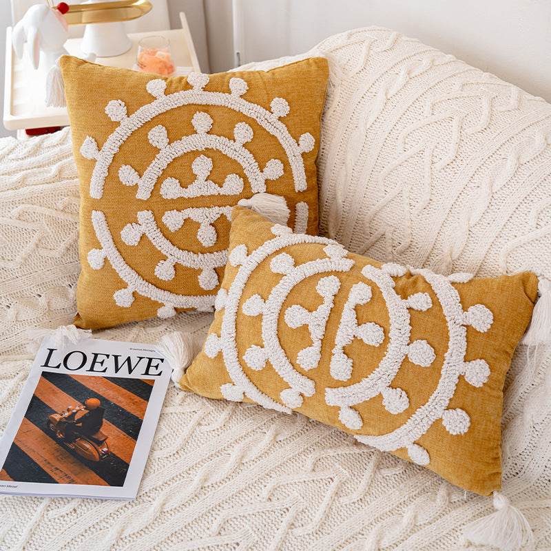 Handmade Embroidery Velvet Embroidery Pillow Cover Craft Cushion Hotel Homestay Tassel Pillow Bedside - Velora