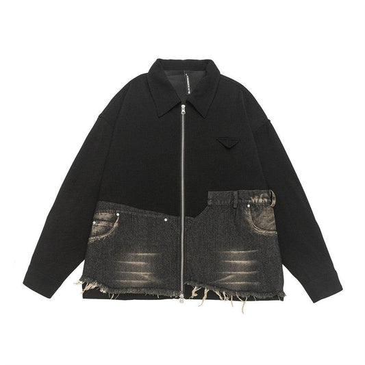 Denim Jacket Coat Loose Fit Color Matching Design - Velora