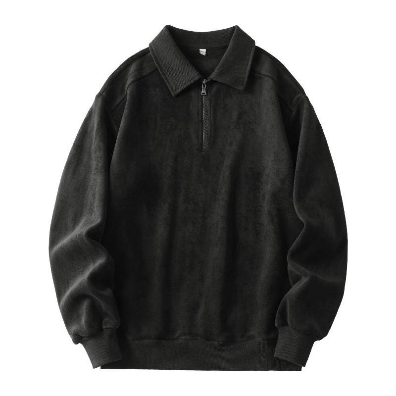 Fashion Lapel Half-zip Sweatshirt Winter Warm Fleece Long Sleeve Top Men's Clothing - Velora