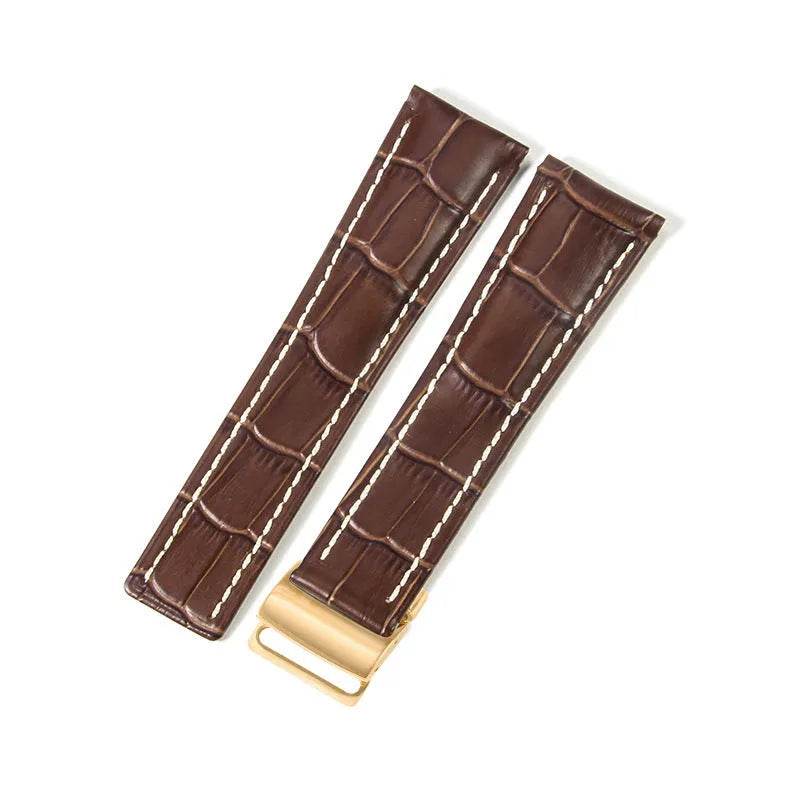 22mm 24mm Black Brown Blue Bamboo Grain Cowhide Watch Strap - Velora