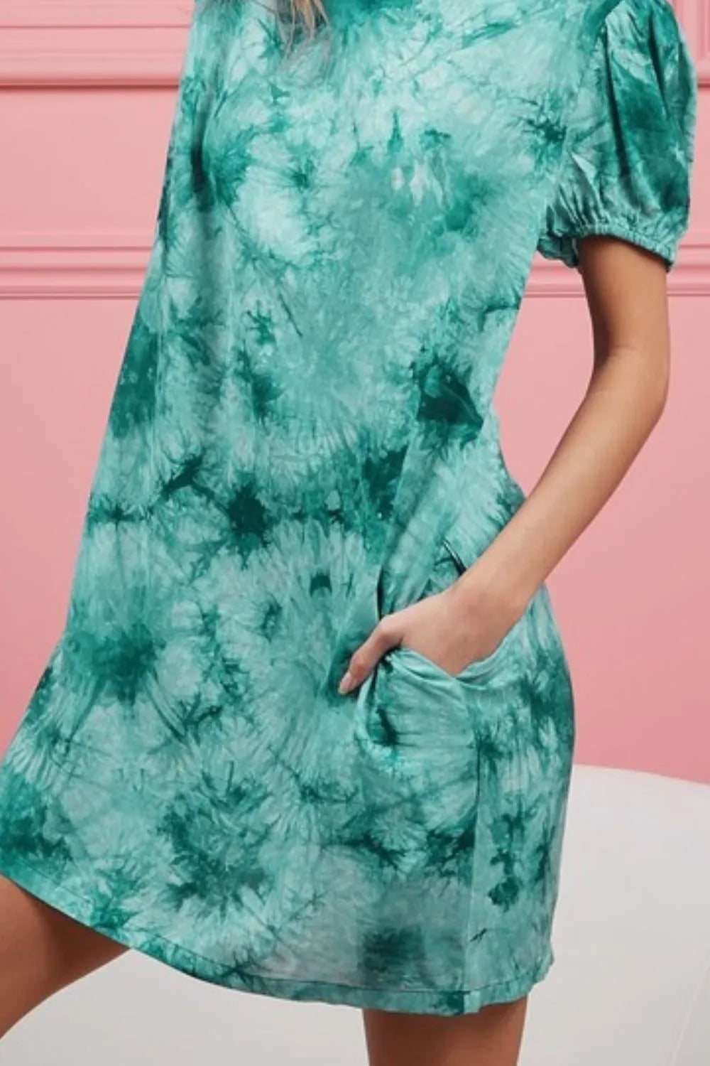 BiBi Puff Sleeve With Side Pockets Tie Dye Dress - Velora