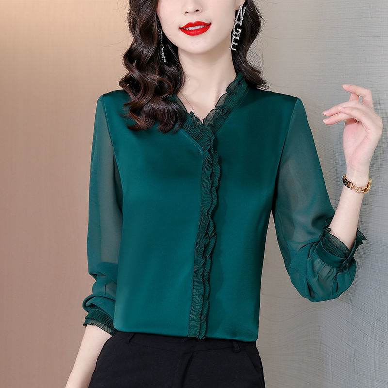 New Solid Color Chiffon Long-sleeved Shirt For Women - Velora