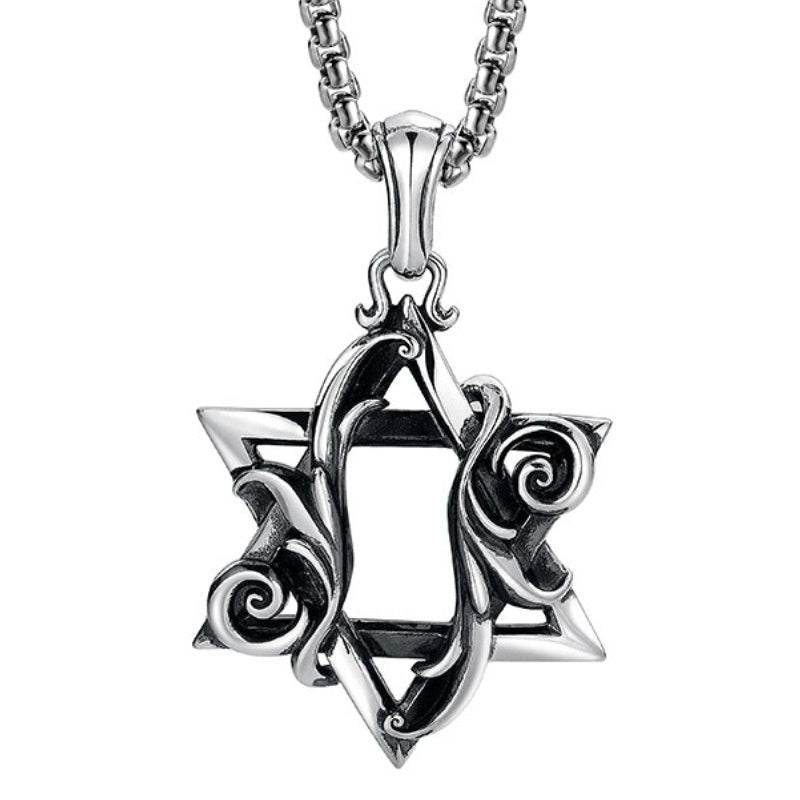 Retro Three-dimensional Rolling Grass Pattern Six-pointed Star Men's Necklace - Velora